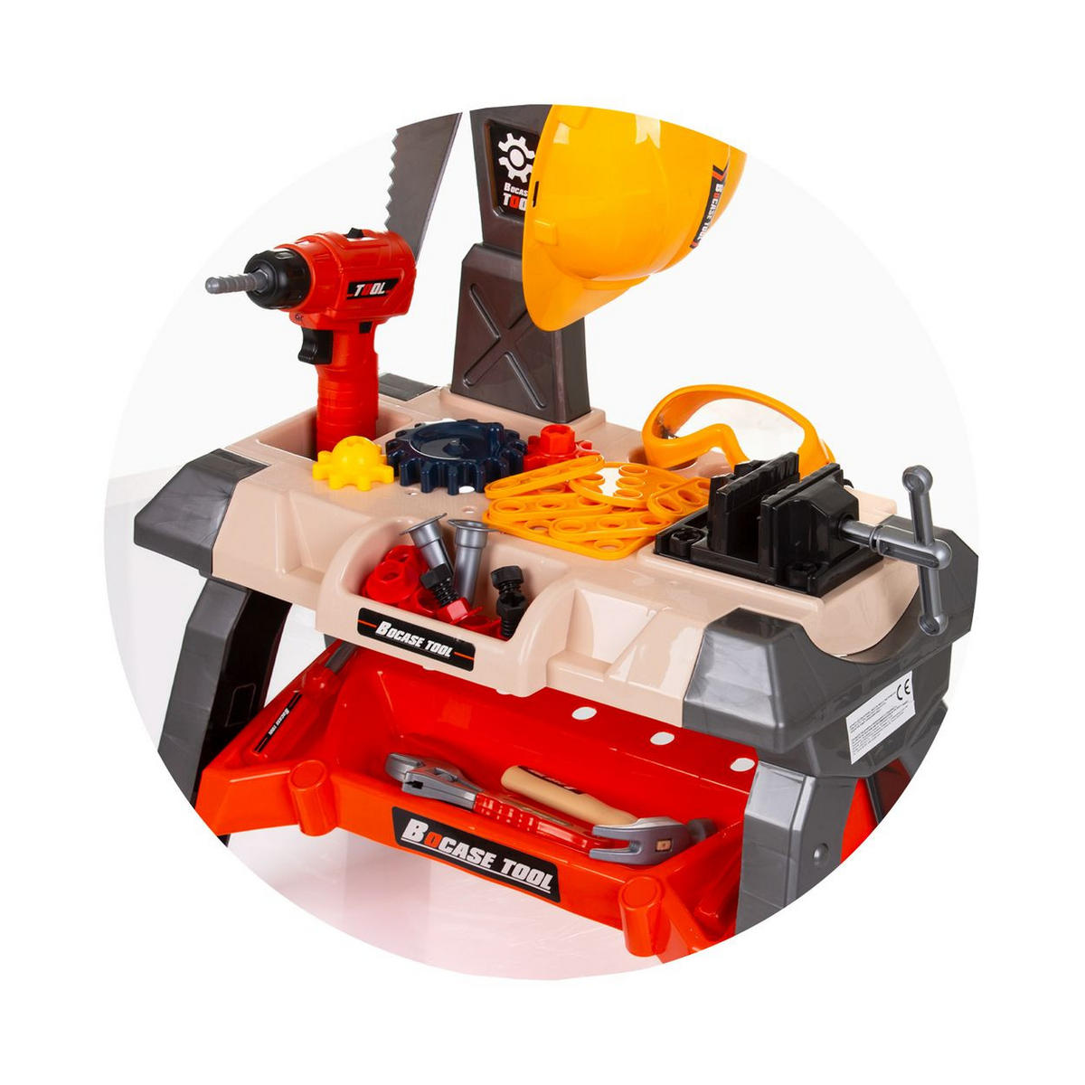 SPIELWERKZEUG Kinderwerkbank 63-teilig grau 63-teilig, Spielzeugwerkzeugset, Helm, Säge, Bohrer, Schrauben - Grau, Kunststoff (29/71/51cm) - Chipolino