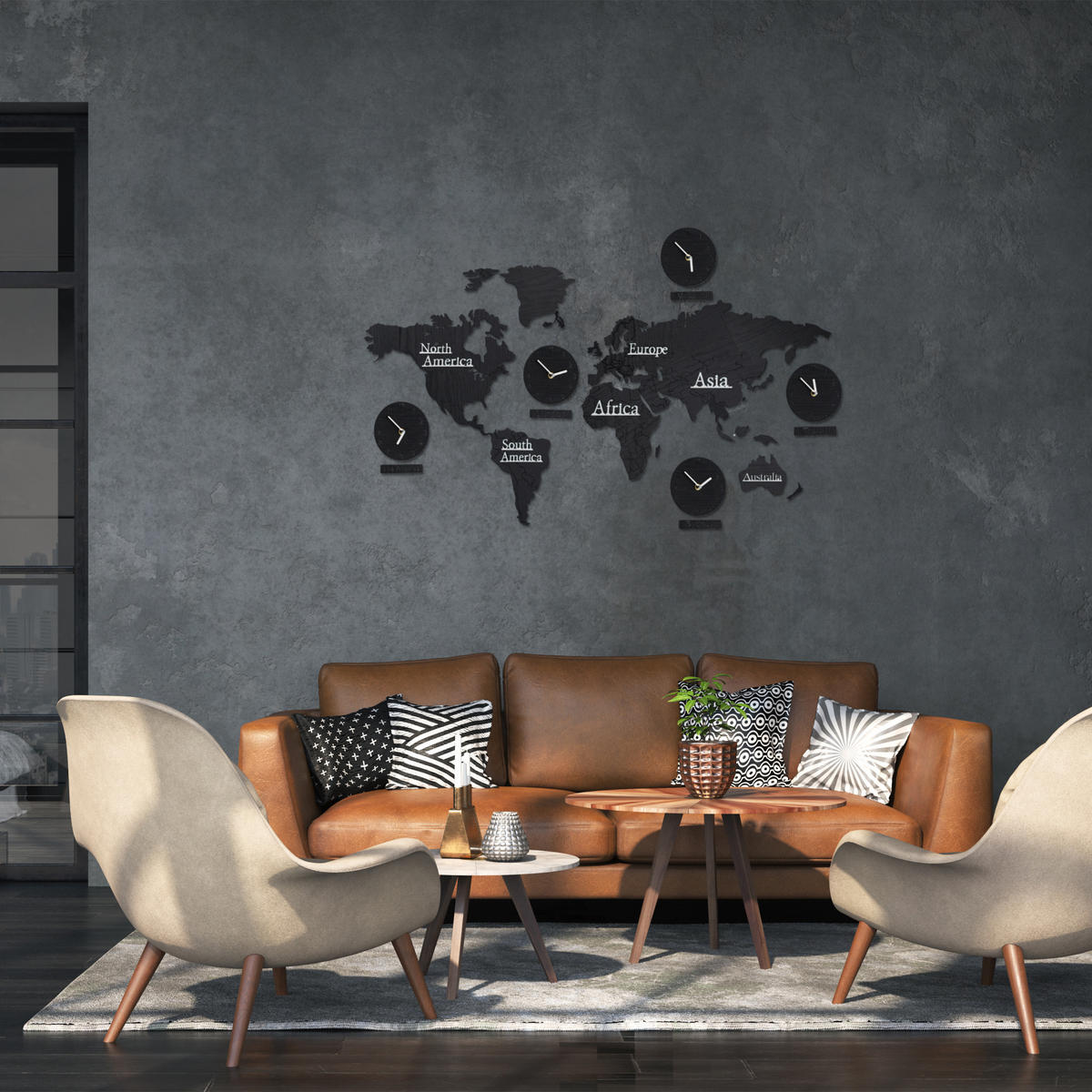 WELTKARTE - Schwarz, Holzwerkstoff/Metall (113/61/0.3cm) - Relaxdays