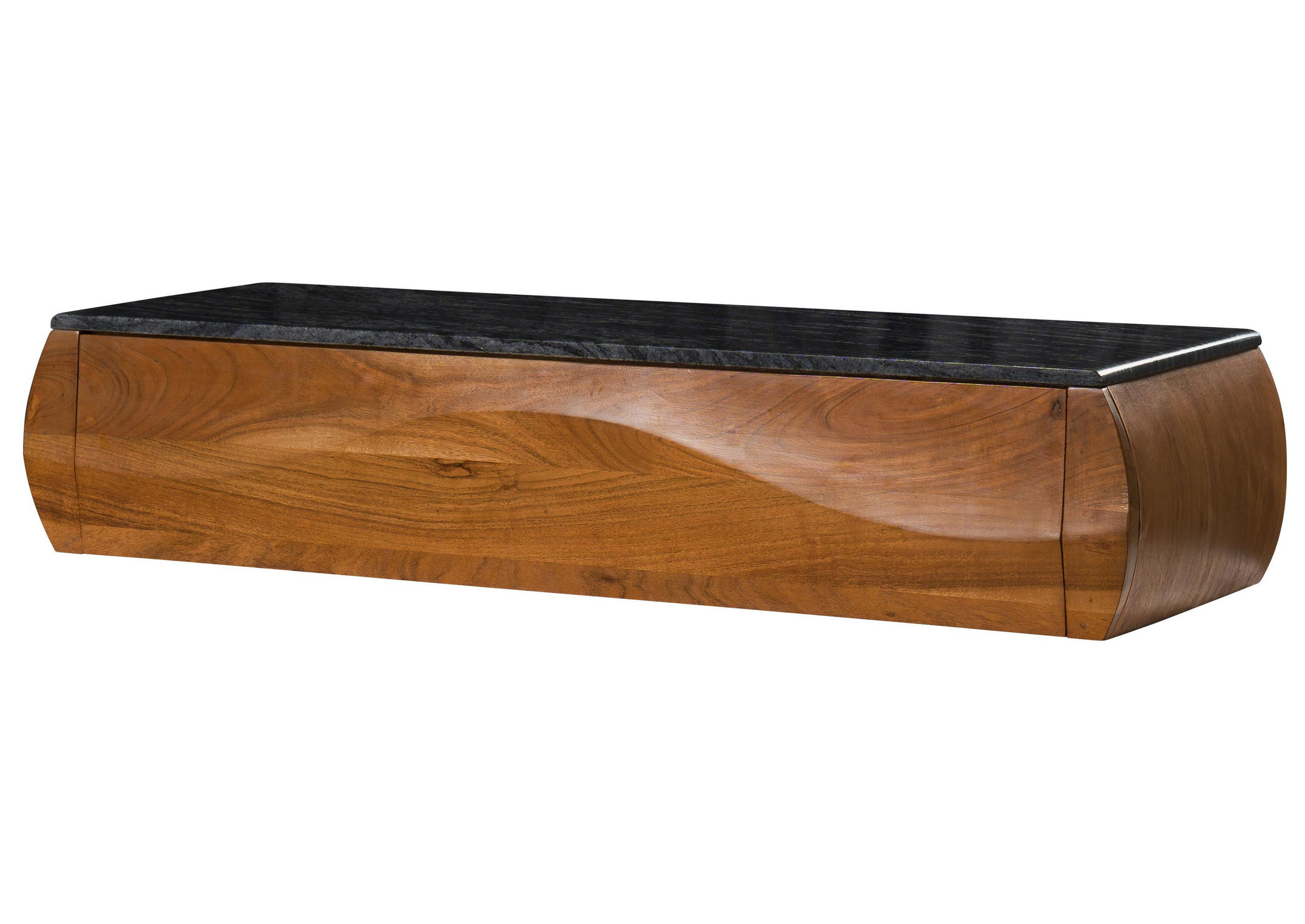 LOWBOARD Akazie 124x40x25 natur lackiert / Marmor schwarz MONTREAL #131 - Naturfarben, Holz (124/25/40cm) - Massivmoebel24