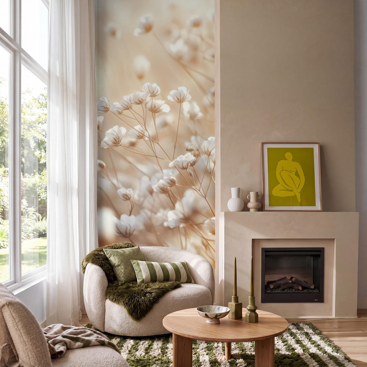 TAPETE - Wild - Blumen - Weiß - 120x300 cm - Creme, Papier (120/300cm) - OnlyWow