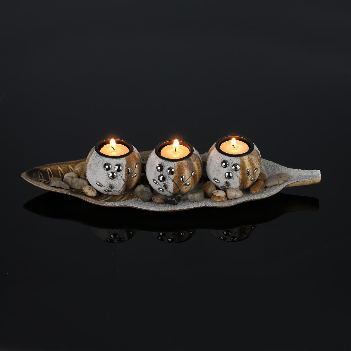 TEELICHTHALTER - Multicolor, Holzwerkstoff/Stein (7cm) - Relaxdays