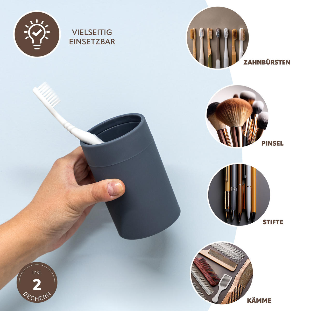 BADEZIMMER-SET SAVONA, Soft-Touch, grau, rund - Grau, Kunststoff (7/16/9cm) - bremermann