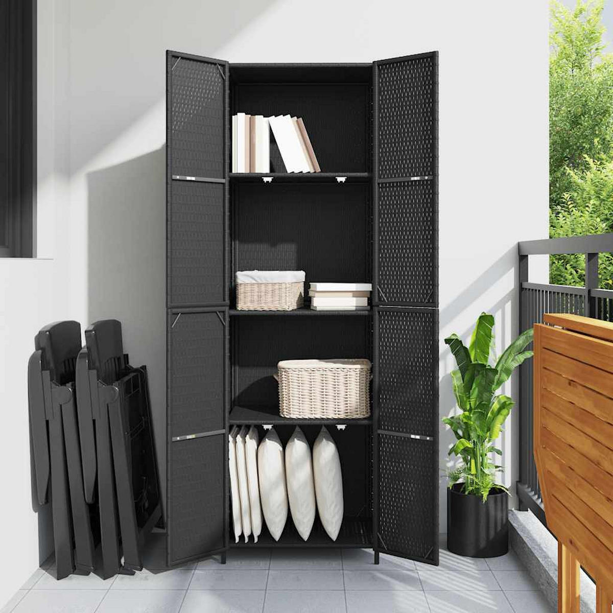 GARTENSCHRANK Schwarz 59/40/180 Cm Poly Rattan - Schwarz, Holzwerkstoff (40/180/59cm) - vidaXL