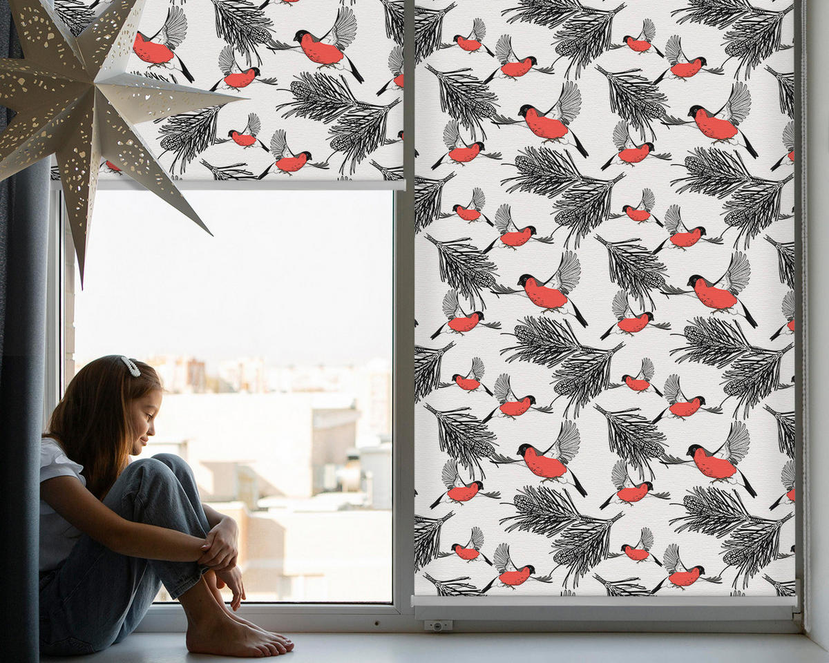 VNÚTORNÁ roleta - okenná roleta - roleta - 100x100 cm - Vtáky hýľ - červená, plast (100/100/0.5cm) - TULUP