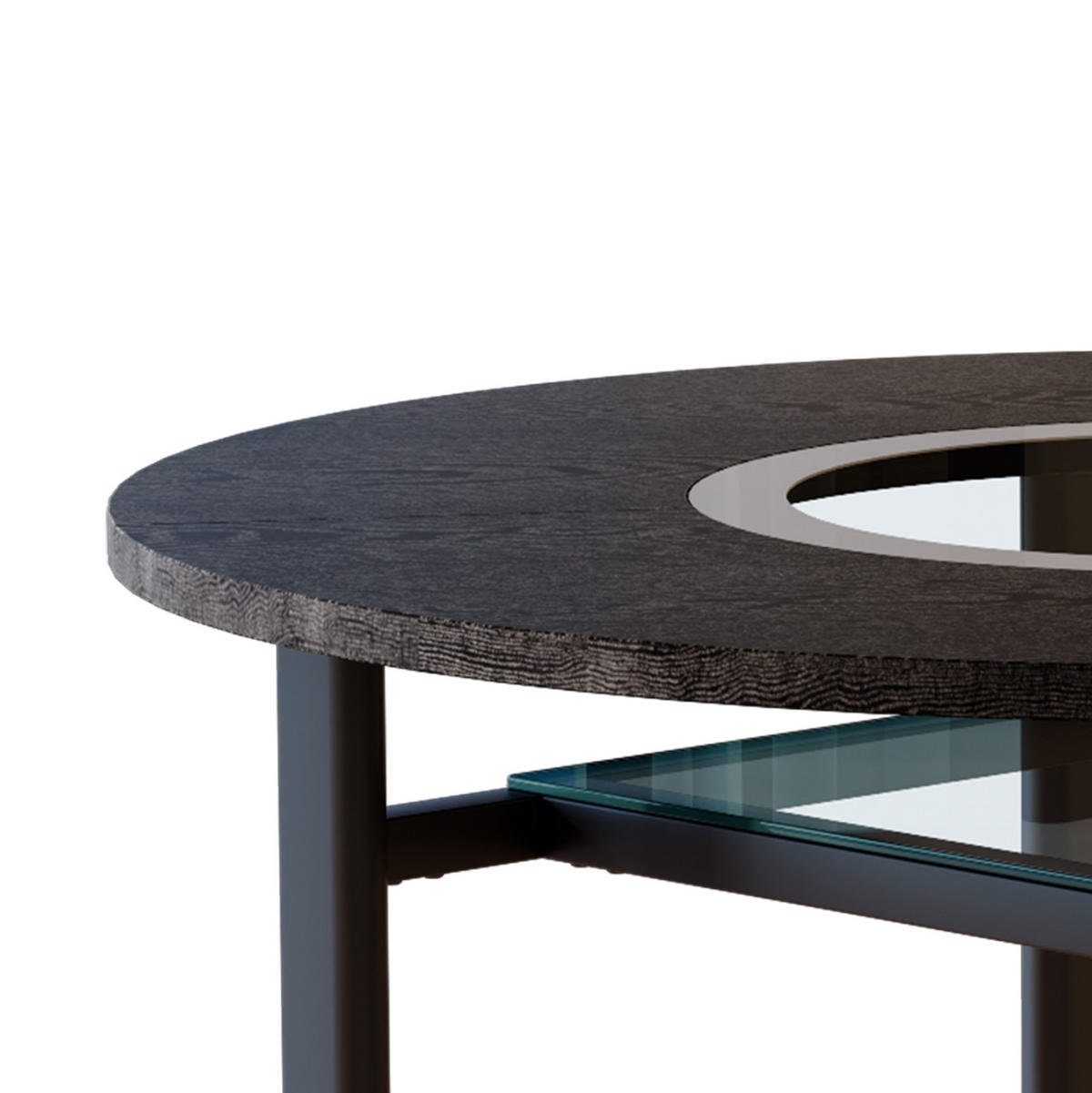 JEDÁLENSKÝ stôl z MDF a skla, priemer 100 cm, čierny s kovovou podnožou - čierna, kompozitné drevo (100/100/76cm) - BEAOK