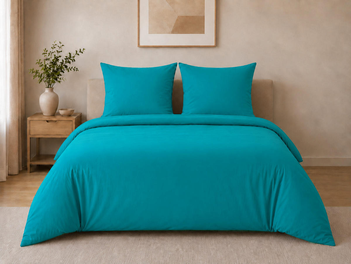 BETTWÄSCHE 3-teilig 200/200 cm UNI TEAL - Türkis, Textil (200/200cm) - ROLFNERS