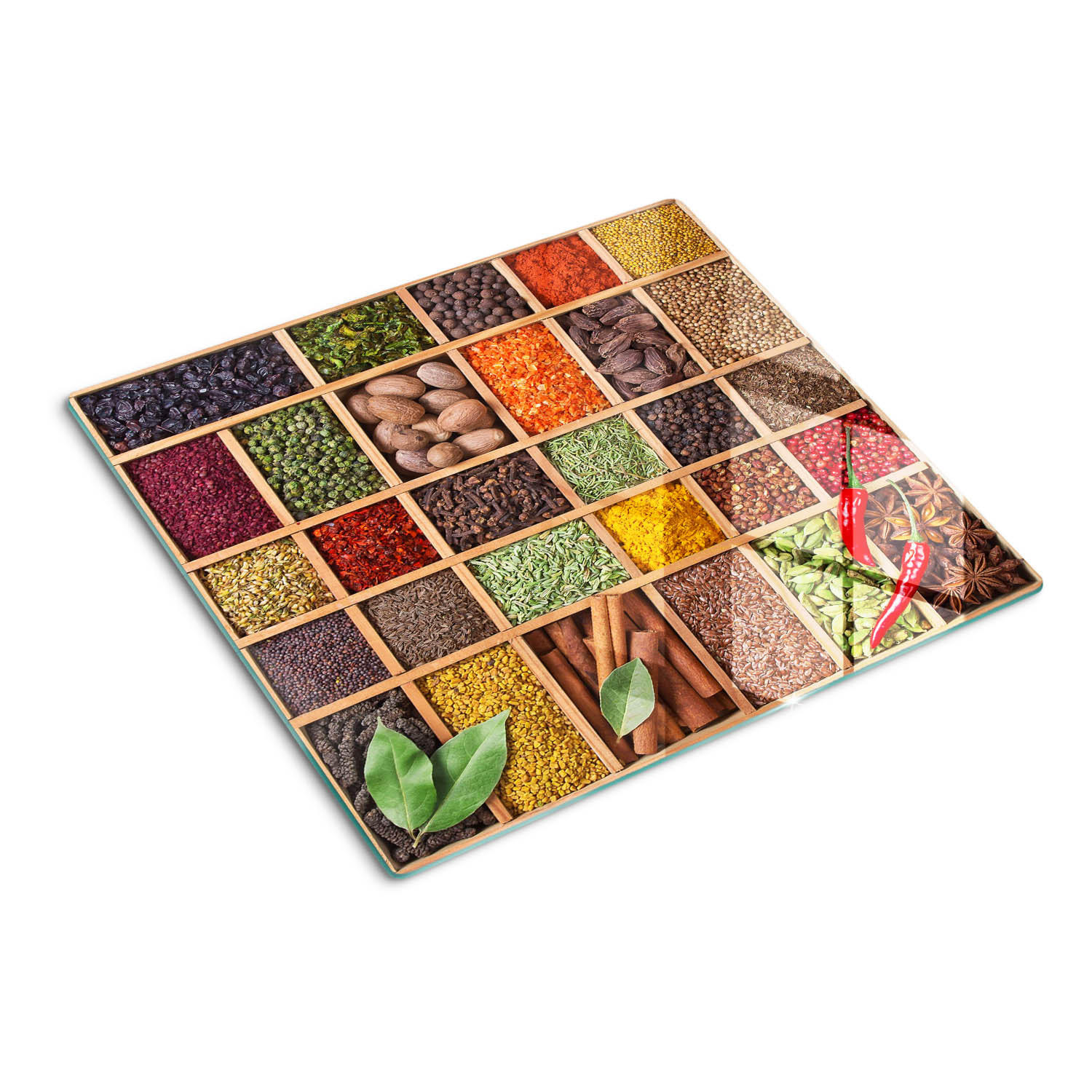 GLASPLATTE 60x52 cm Gewürze und Kräuter - Multicolor, Glas (60/0.4/52cm) - TULUP
