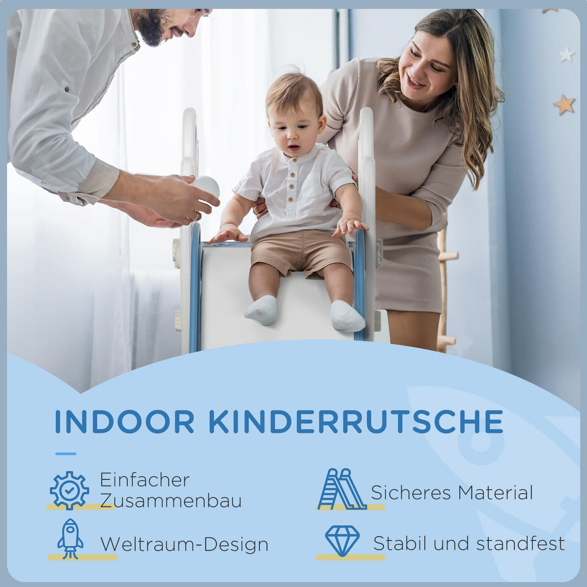 KINDERRUTSCHE für Kinder von 1,5 bis 3 Jahren mit Raketen-Design - Blau, Kunststoff (46.5/80/157cm) - AIYAPLAY