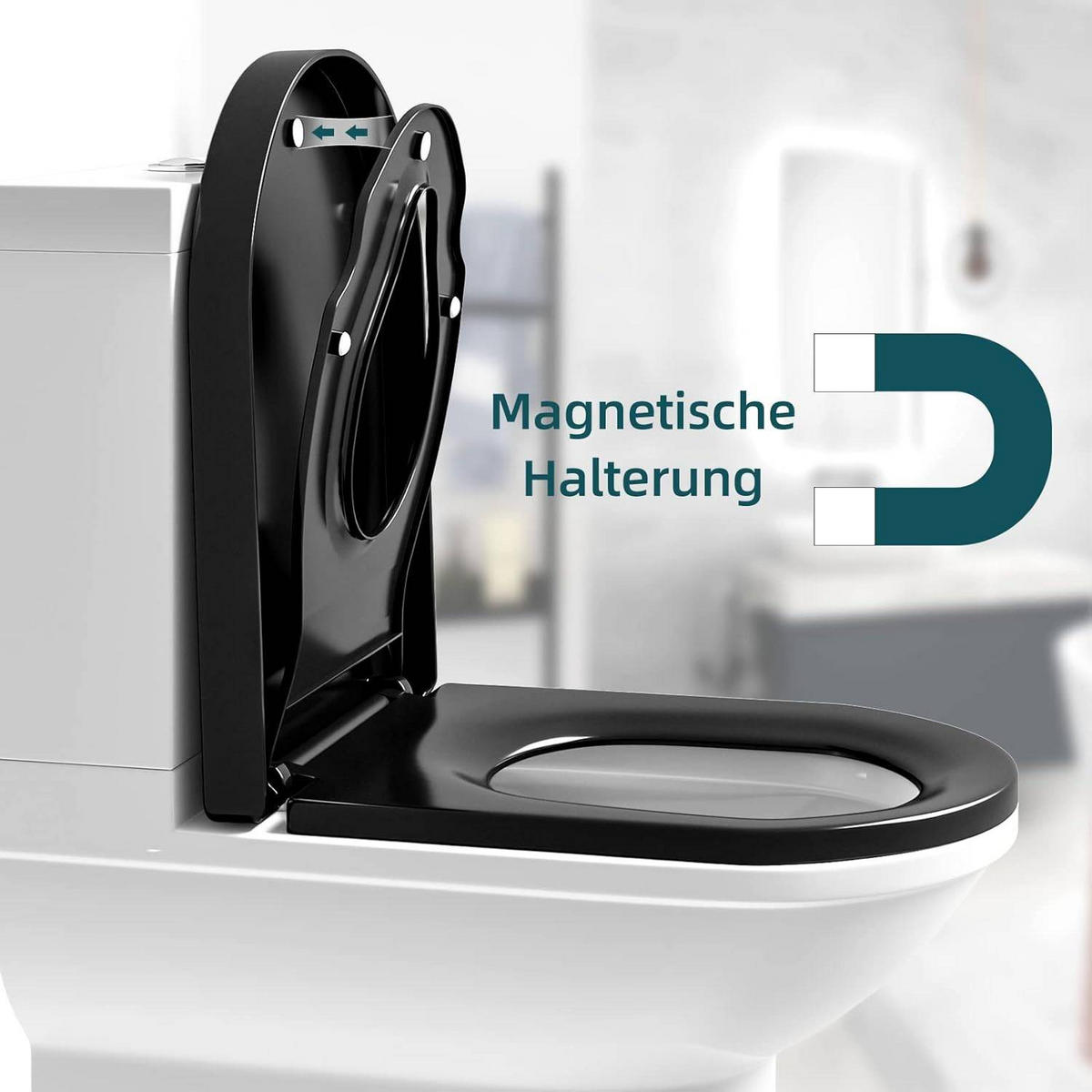WC SITZ mit Absenkautomatik, Toilettendeckel mit Kindersitz - Schwarz, Kunststoff (36/4.4/45cm) - Woltu