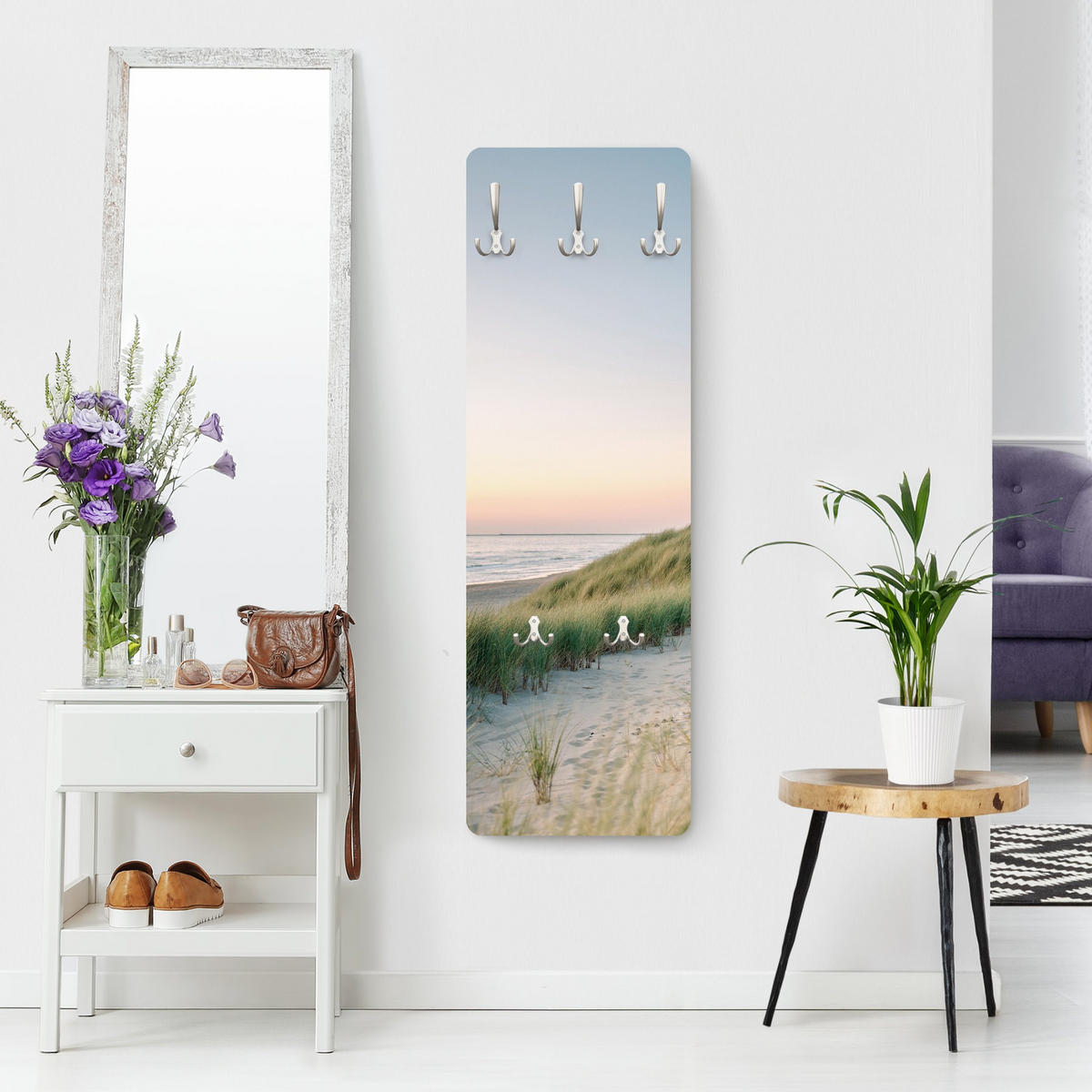 WANDGARDEROBE - Stranddünen im Sonnenuntergang 34/105 cm - Pastellblau, Holzwerkstoff (34/105/1.6cm) - Bilderwelten