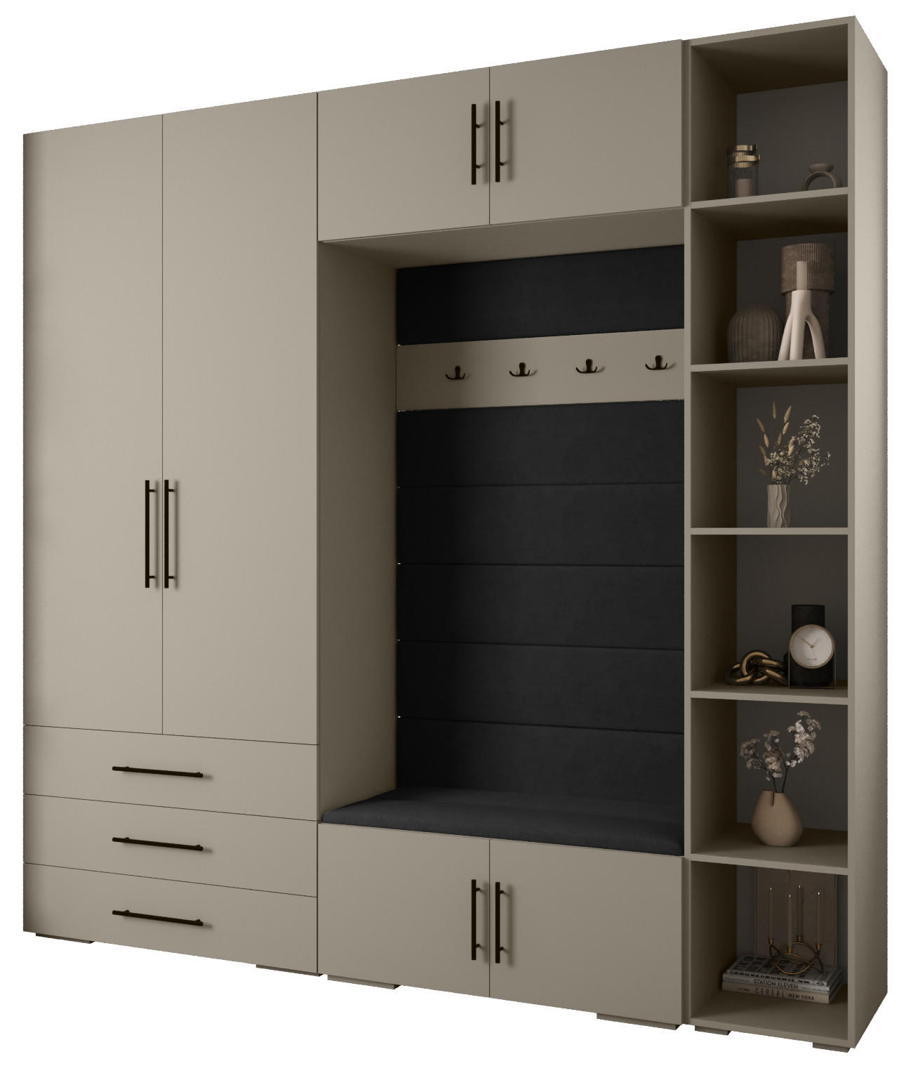 Abiks Möbel Garderoben-Set Kaschmir, Schwarz, Schwarz 240x236.7x47 cm