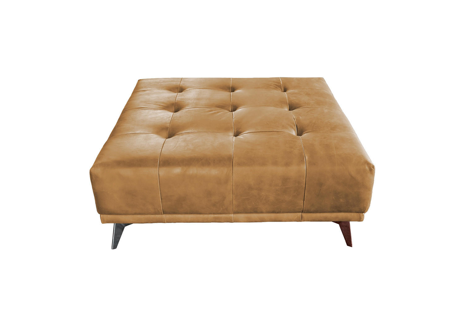 HOCKER WIOLO Orange Leder - Silberfarben/Orange, Leder (110/42/110cm) - KAWOLA