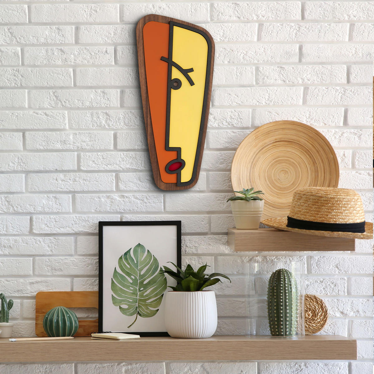 WANDDEKO MASKE 35/78 cm - Gelb/Orange, Holzwerkstoff/Kunststoff (35/78/1cm) - KUNSTLOFT