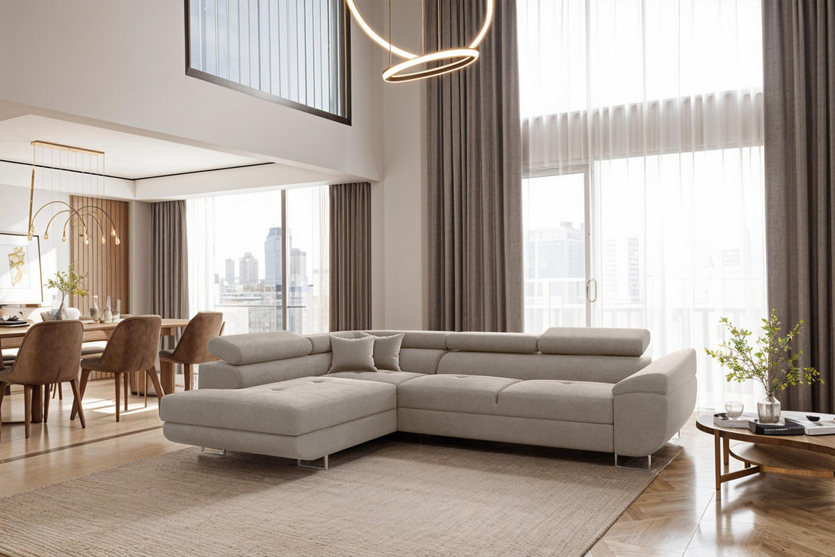 ECKSOFA FALIO L-Form Mit Schlaffunktion Im Modernen Stil Für Das Wohn Und Schlafzimmer KaltesBeige Links - Cappuccino, Holz/Textil (202/275cm) - Kaiser Möbel