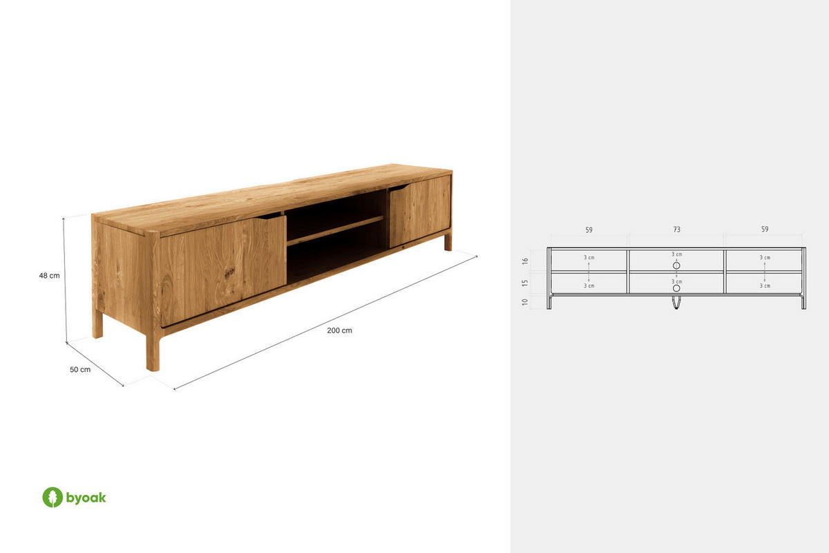 TV-SCHRANK PAUL Wildeiche - Wildeiche, Holz (200/48/50cm) - byoak