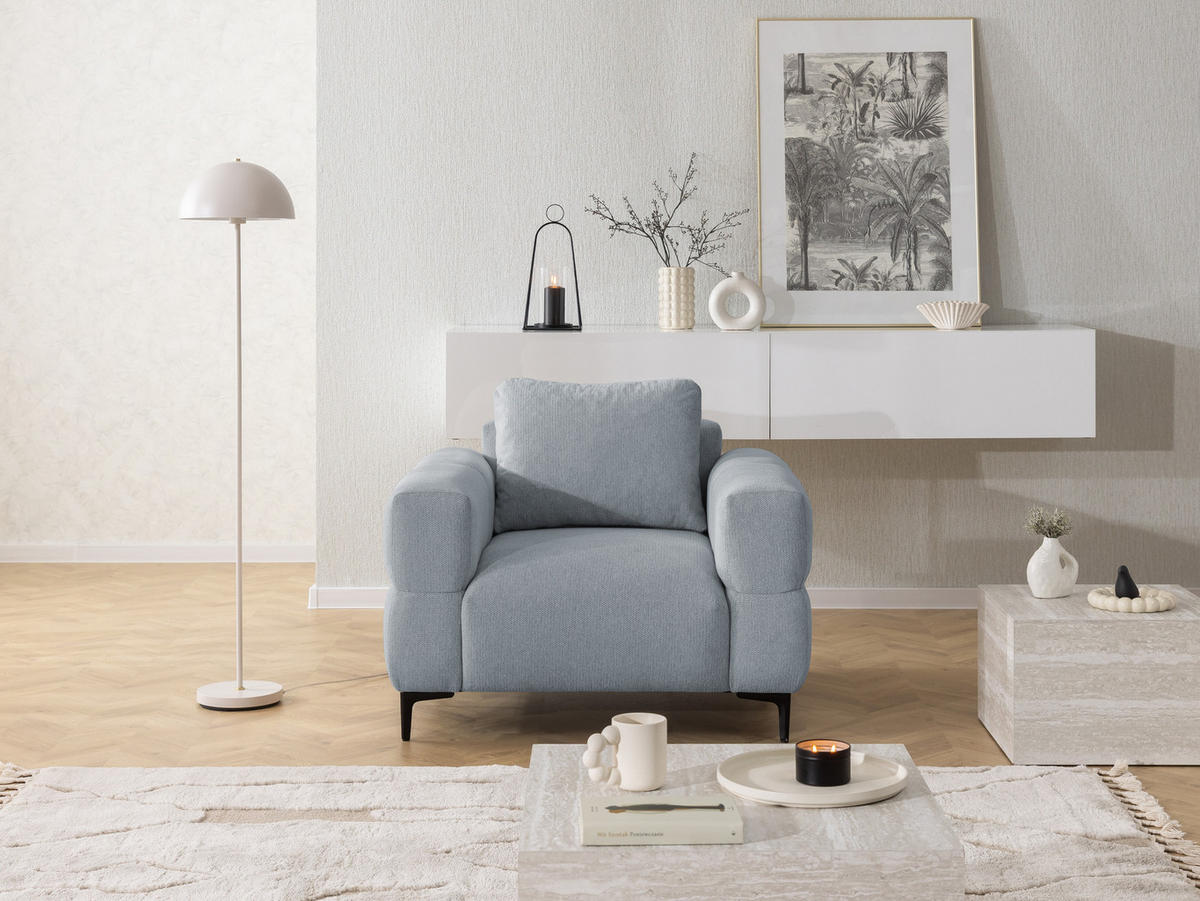 SEDACIA ZOSTAVA 3+2+1 Cardea v bublinkovom vzhľade z mäkkej sivej štruktúrovanej látky - čierna/sivá, kov/drevo (217/80/97cm) - S-Style Möbel