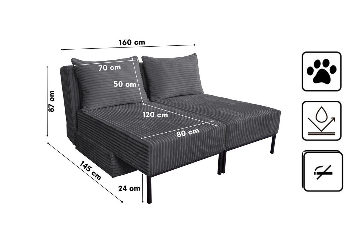SOFA Mit Schlaffunktion MOOKA 4in1-Multifunktions-System Stoff Velo Dunkelgrau - Dunkelgrau, Holz/Textil (240/87/103cm) - Kaiser Möbel