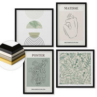 WANDBILDER 4er-Set - 50x50 cm & 40x60 cm Schwarzer Rahmen - Linien, Pflanzenmuster, Minimalismus - Schwarz, Kunststoff (50/50cm) - ArtPrintCave