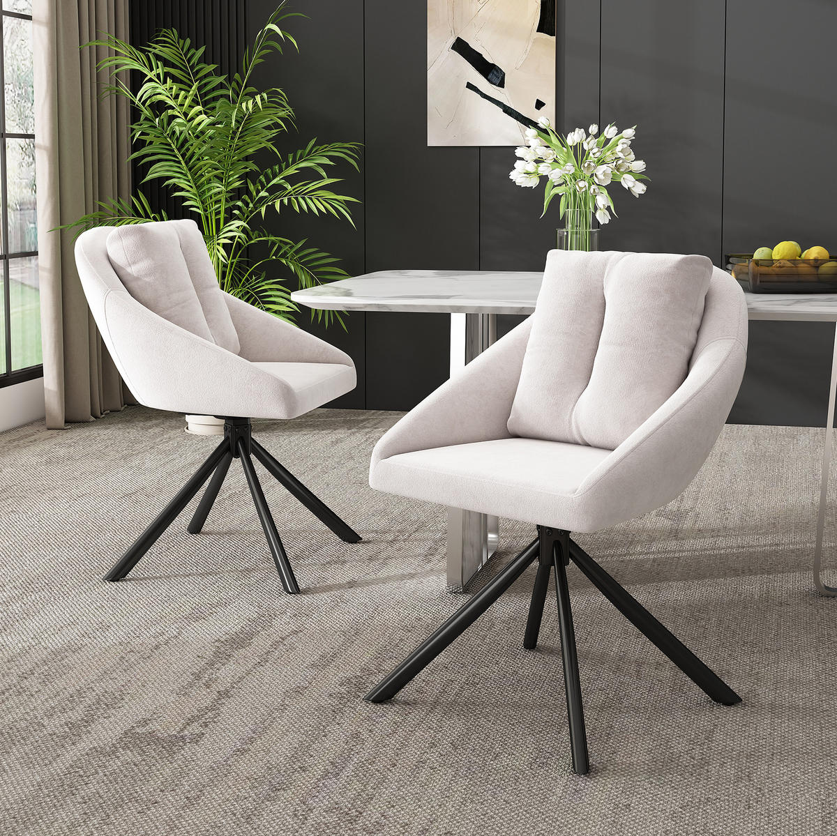 DREHSTUHL mit Rollen Samt Beige 4er-Set - Beige, Metall (54/79/65.1cm) - Meubliv