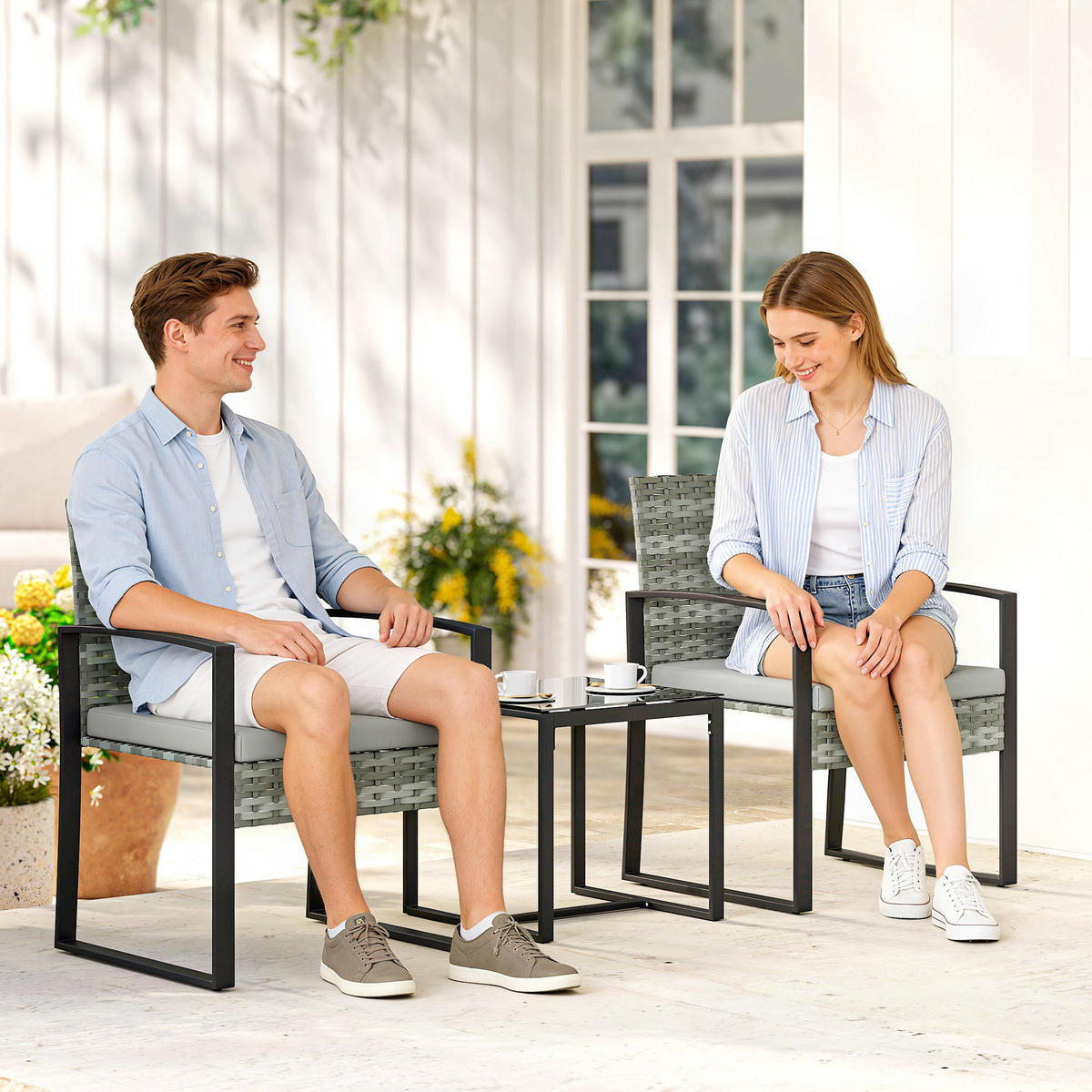 BISTROSET 3-teilig DE-06776 mit Couchtisch Hellgrau - Hellgrau, Kunststoff/Metall - ComfortXL
