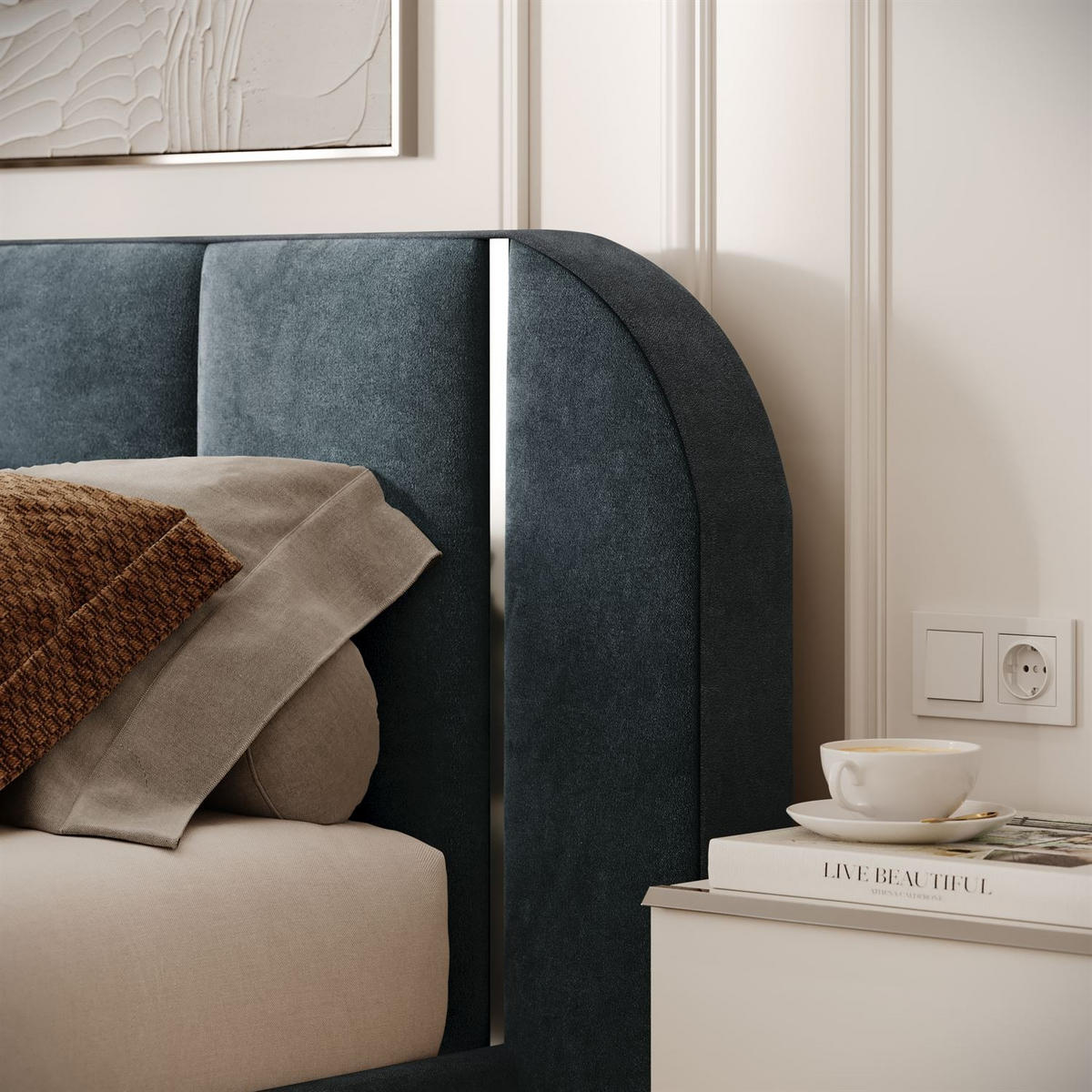 BETT AMARA SILVER 180x200 gepolstert mit Stauraum und Lattenrost, Royal Velvet 233 - Blau, Textil - Lookway