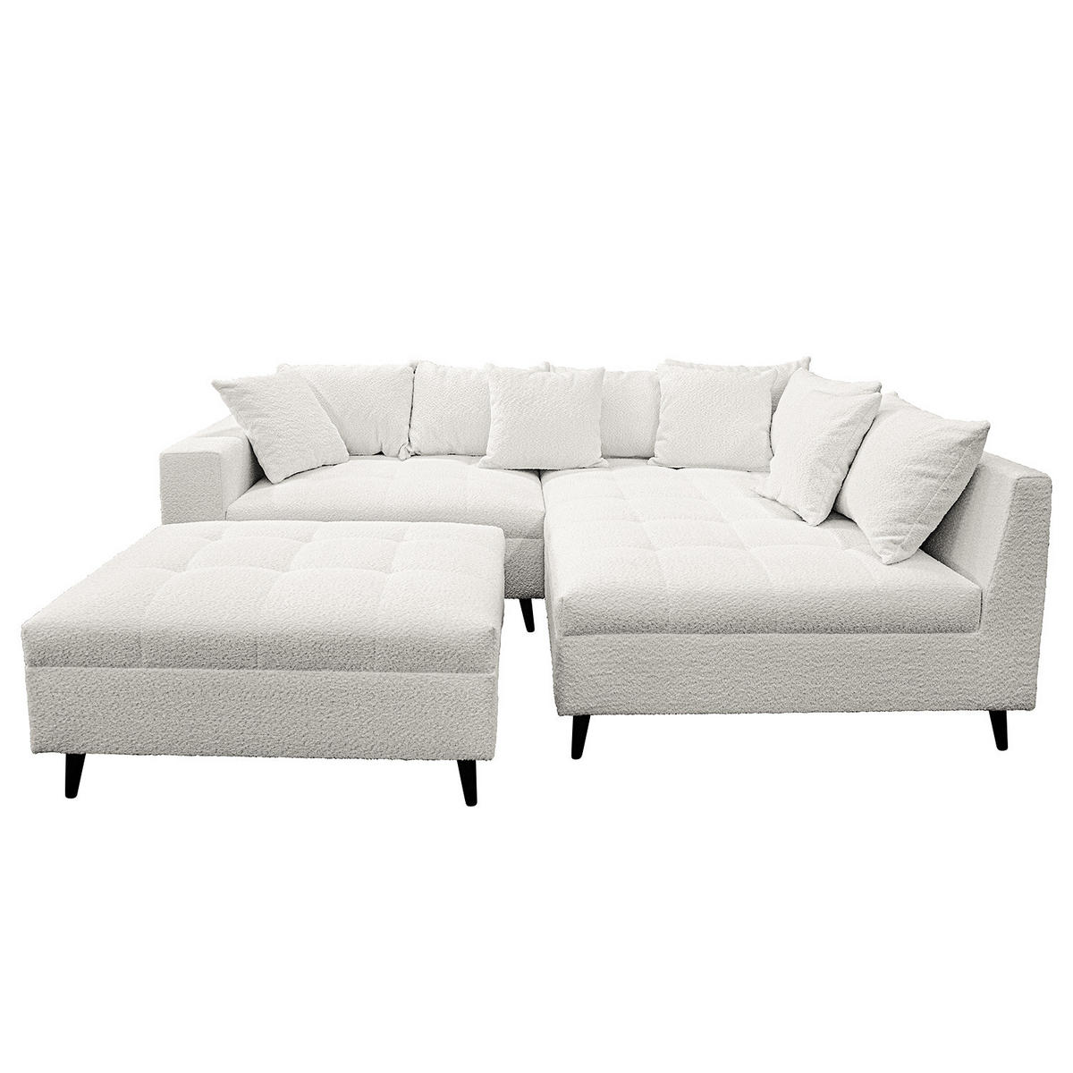 ECKSOFA mit Ottomane und Hocker - Hellgrau/Schwarz, Birkenholz/Textil (247/174cm) - home24