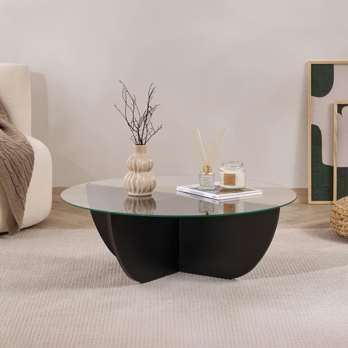 COUCHTISCH mit Glasplatte Nina 90/90/30 cm - Schwarz, Holzwerkstoff (98/90/30cm) - Calicosy