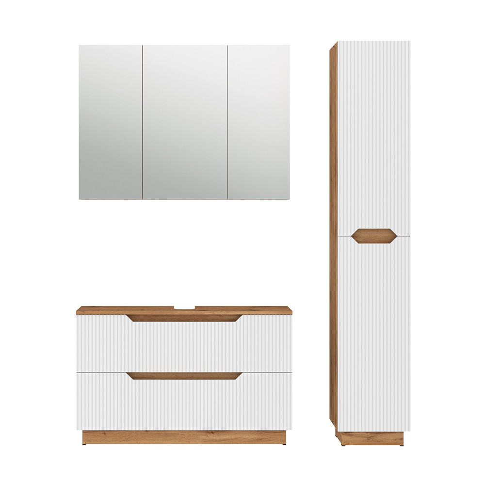 BADMÖBEL-SET Lotta Eiche/weiß gestreift 3 Teile - Eichefarben/Weiß, Holzwerkstoff (99.4/62.5/32cm) - Vicco
