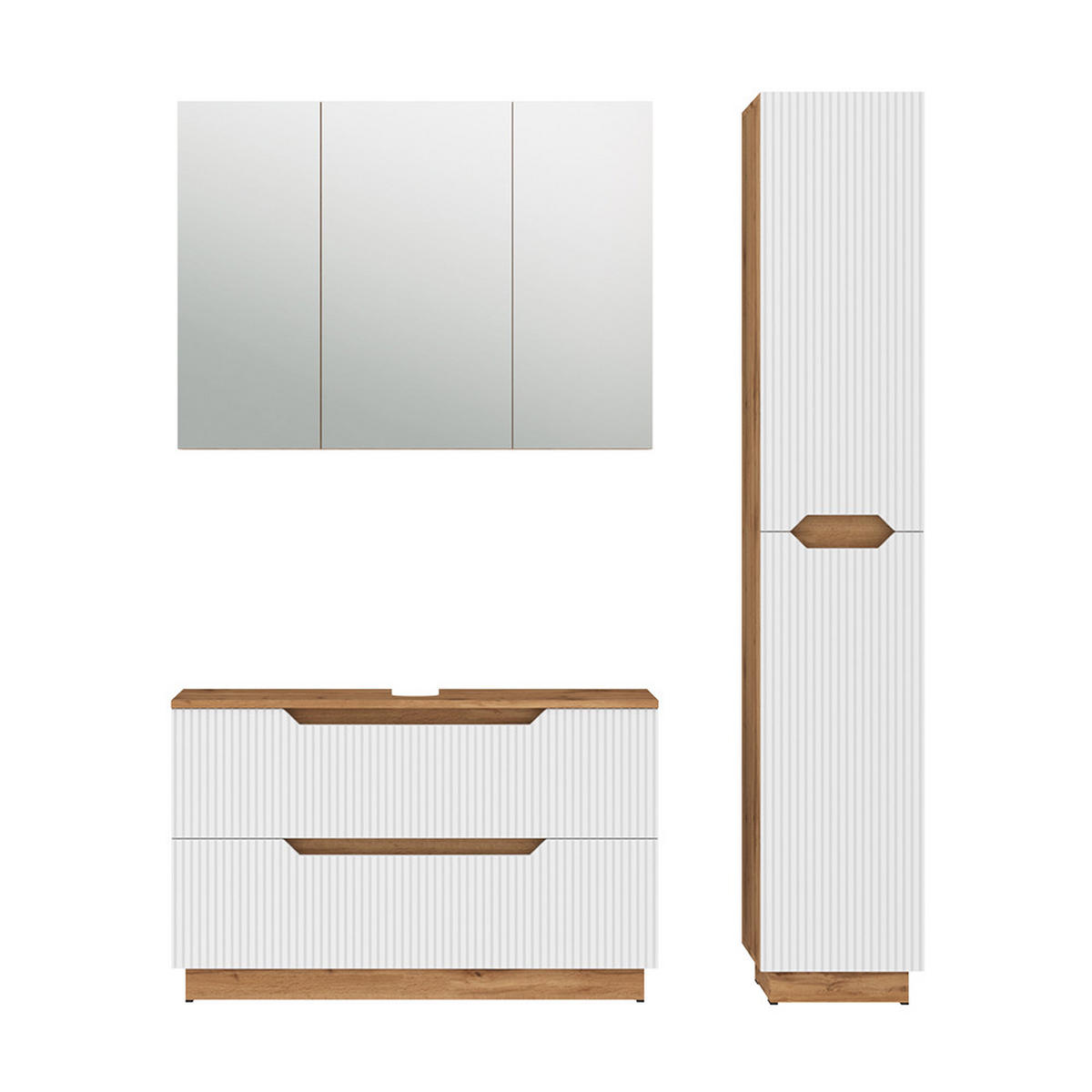 BADMÖBEL-SET Lotta Eiche/weiß gestreift 3 Teile - Eichefarben/Weiß, Holzwerkstoff (99.4/62.5/32cm) - Vicco