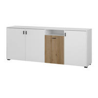 SIDEBOARD weiß matt, Eiche 200 cm, Kommode mit 12 Fächern und Soft-Close - Eichefarben/Schwarz, Holzwerkstoff/Kunststoff (200/80/42cm) - Furn.Design
