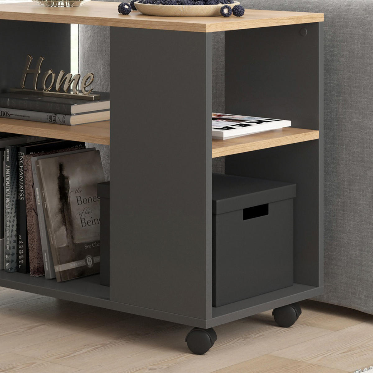 COUCHTISCH Marian Goldkraft Eiche/Anthrazit 70 x 36.6 cm mit Rollen - Anthrazit/Eiche Wotan, Holzwerkstoff (36.6/70/61cm) - Vicco