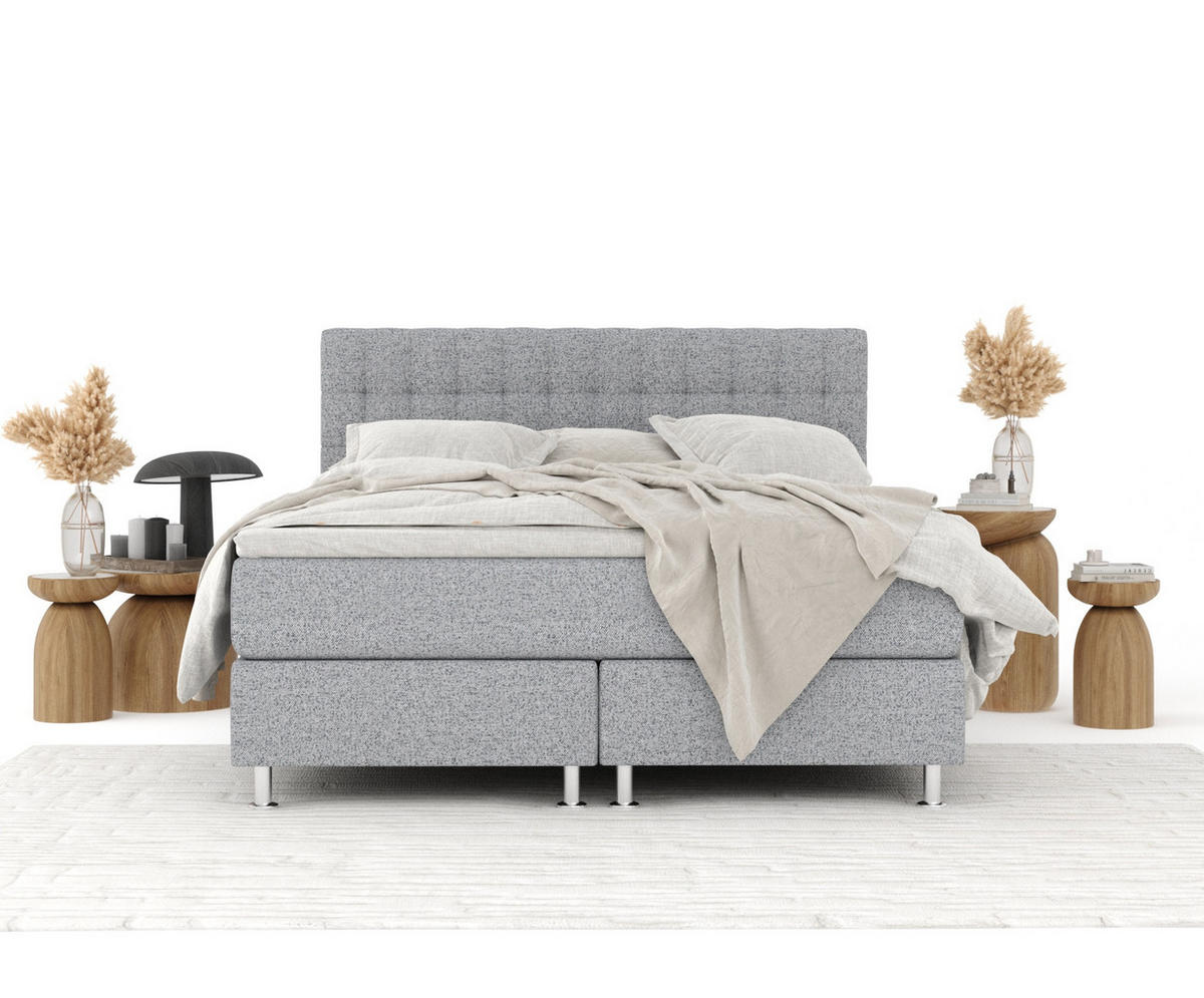 BOXSPRINGBETT Sorrento Grau 140/200 cm mit Latex-Topper - Silberfarben/Grau, Holz/Holzwerkstoff (140/200cm) - Maison de Reve
