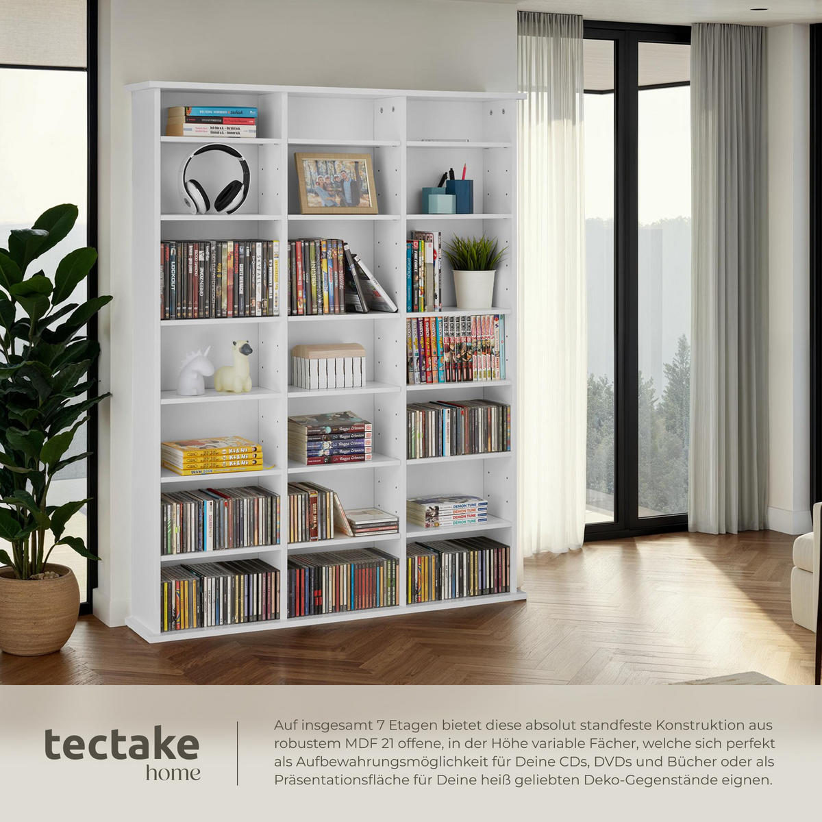 CD/DVD Regal Stevie,105,5 x 19 x 136,5 cm,weiß matt - Weiß, Holz (19/136.5/105.5cm) - tectake