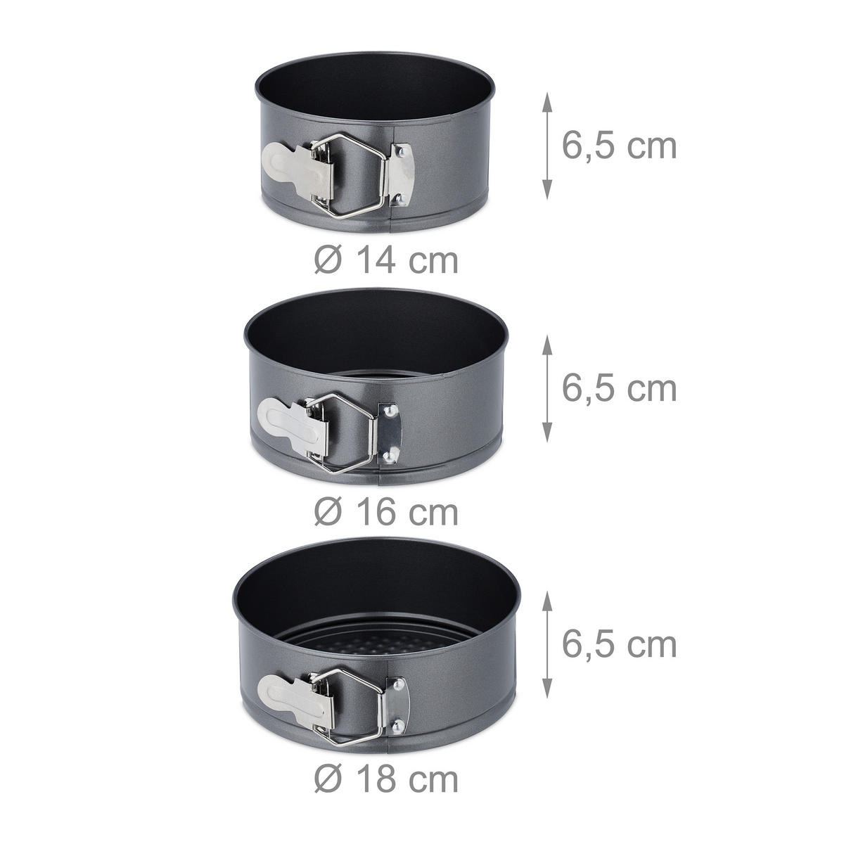 SPRINGFORM Set - Anthrazit, Metall (18/6.5/18cm) - Relaxdays