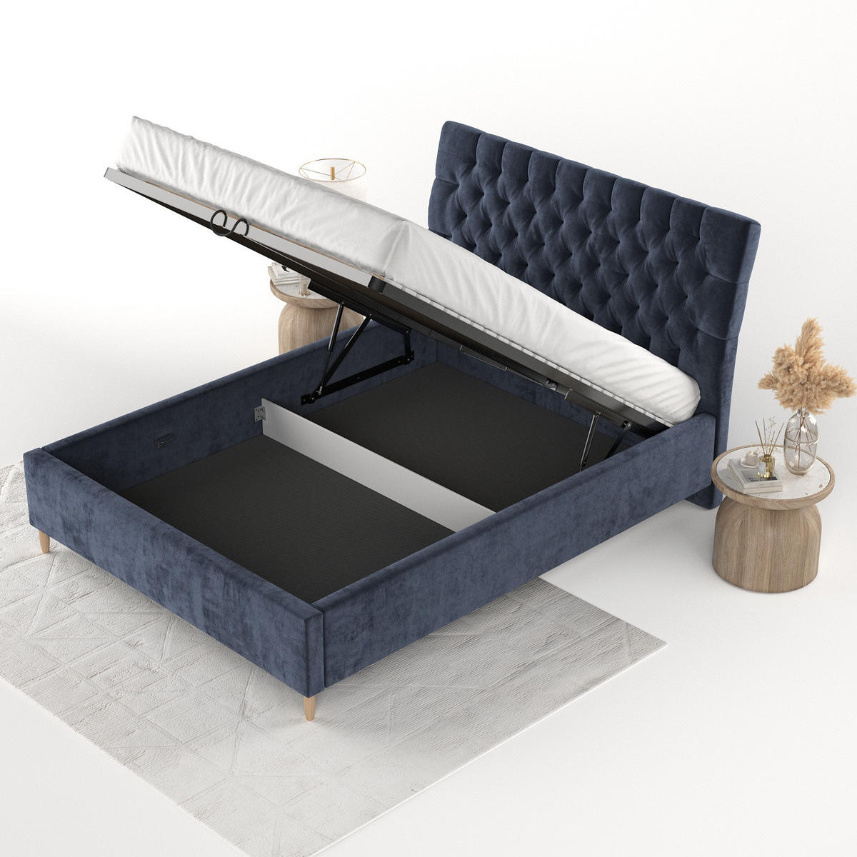 POLSTERBETT Lira 120/200 cm Marineblau im Lotta Stoff - Naturfarben/Dunkelblau, Holz/Holzwerkstoff (120/200cm) - AltaBeds