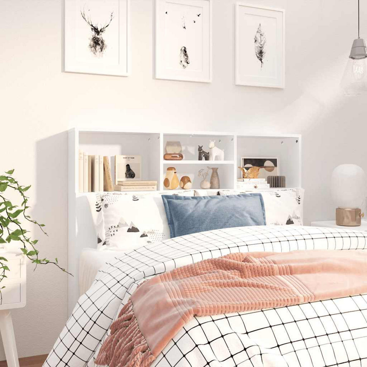 KOPFTEIL mit Ablagen, 120/19/103,5 cm, aus Holzwerkstoff, in Weiß - Weiß, Holz (19/103.5/120cm) - vidaXL