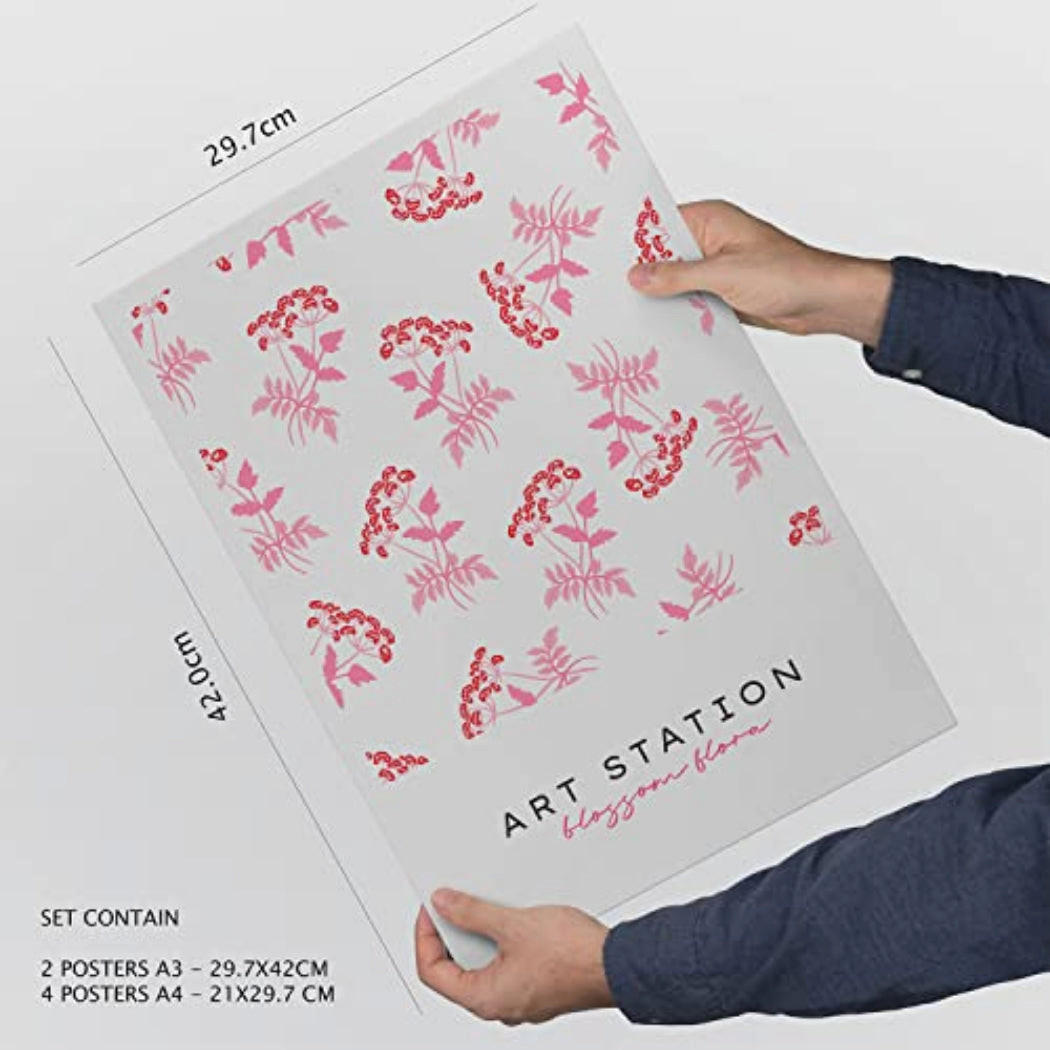 POSTER Set Mit 6 Blumen Feldblumen Natur Und Botanikdrucke Für Innenarchitektur A3 & A4 Rahmen Aus Hellem Holz - Beige, Papier (29/3cm) - Nacnic