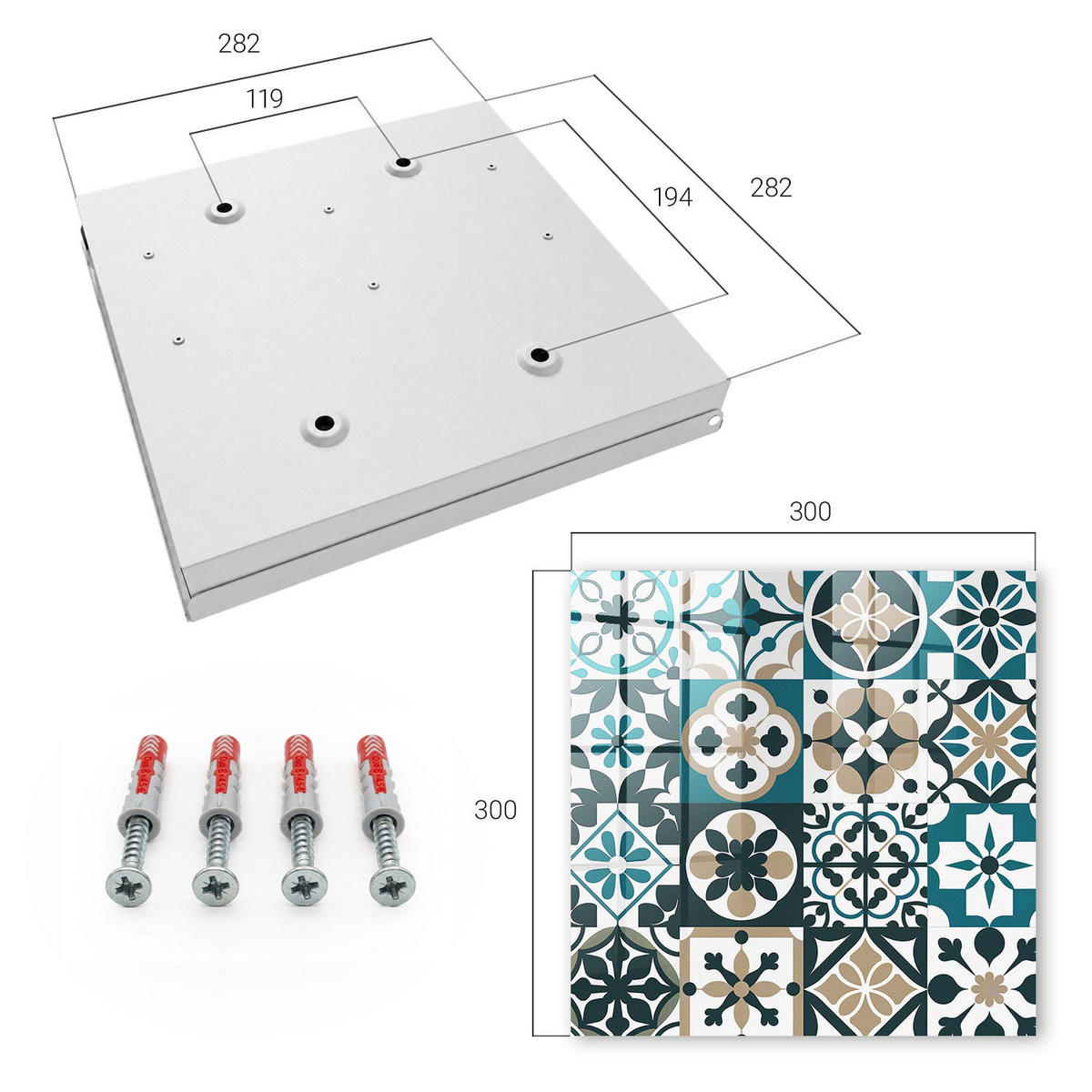 SCHLÜSSELBOX Weiß 30x30 cm – Türöffnung nach rechts - Marokkanische Fliesen - Türkis, Metall (30/30/5cm) - TULUP