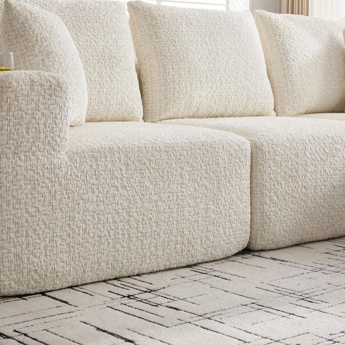 ECKSOFA Chenille Beige mit Seitentaschen - Beige, Textil (261/164cm) - WISHDOR