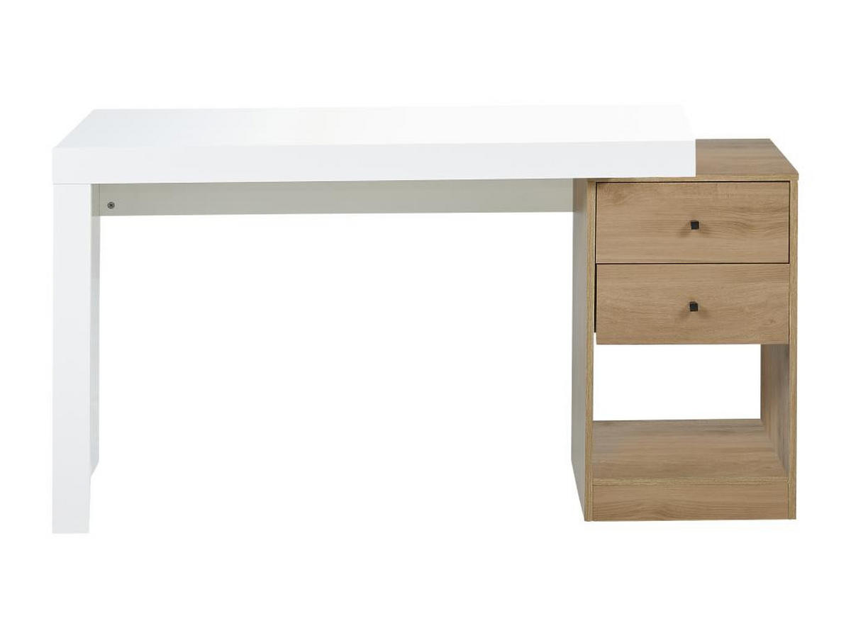 SCHREIBTISCH ausziehbar mit 2 Schubladen & 1 Ablage - Weiß & Eichefarben - EVAN - Naturfarben, Holz (140/46/75.3cm) - Vente-Unique