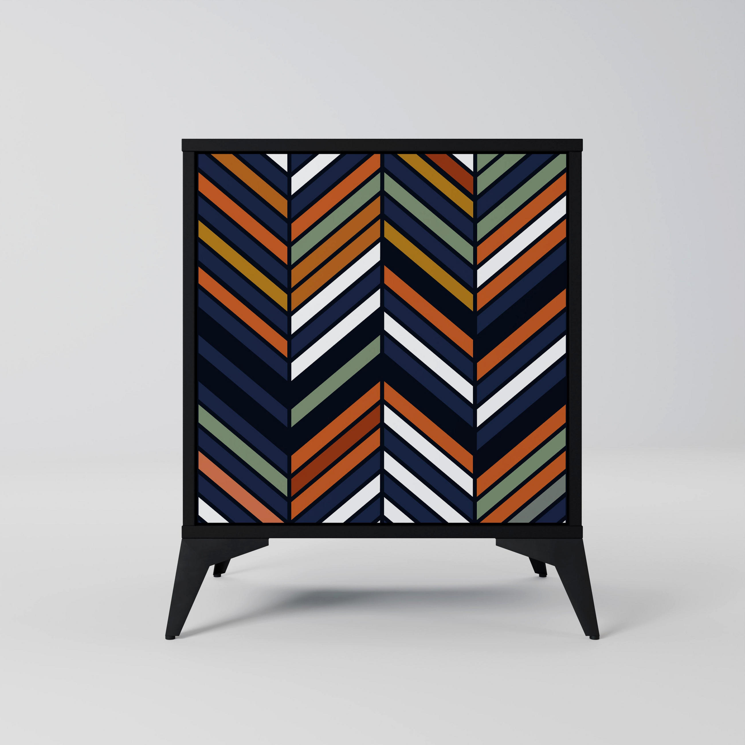SIDEBOARD VIBRANT PATCHWORK, Schwarz, 57,5x42x70,5 cm, Schwarze Metall-Sternfüße - Multicolor/Schwarz, Holzwerkstoff/Metall (57.5/70.5/42cm) - SpaceRebels