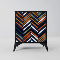 SIDEBOARD VIBRANT PATCHWORK, Schwarz, 57,5x42x70,5 cm, Schwarze Metall-Sternfüße - Multicolor/Schwarz, Holzwerkstoff/Metall (57.5/70.5/42cm) - SpaceRebels