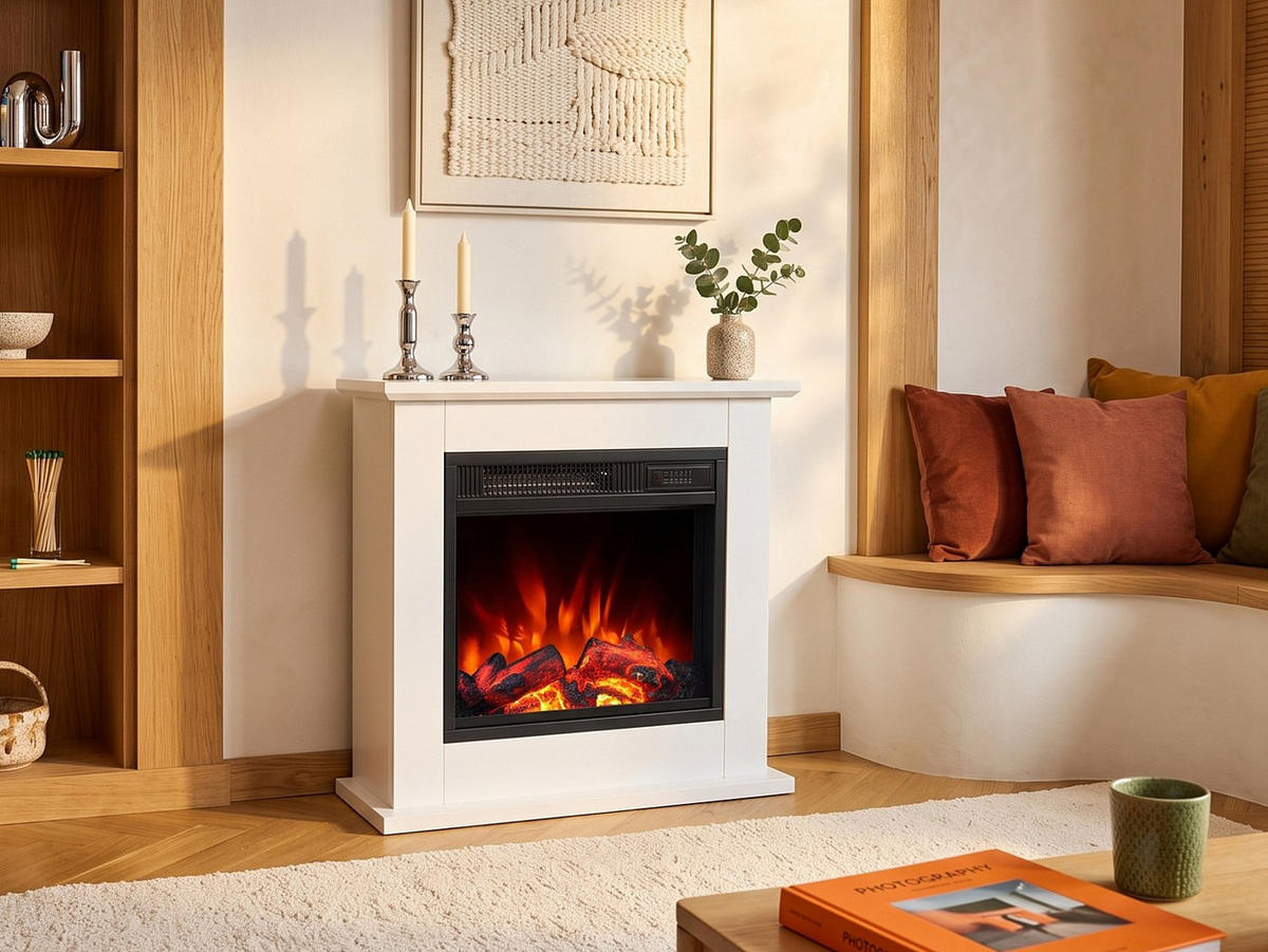KAMIN - 64.5 x 23.5 - glas - weiß Ulano - Weiß, Glas (64.5/61/23.5cm) - Vente-Unique