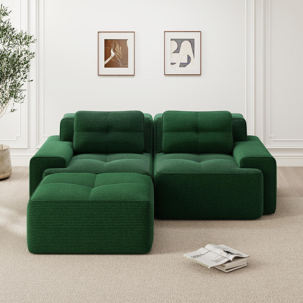 ECKSOFA Cord Grün - Grün, Textil (204/177cm) - WISHDOR