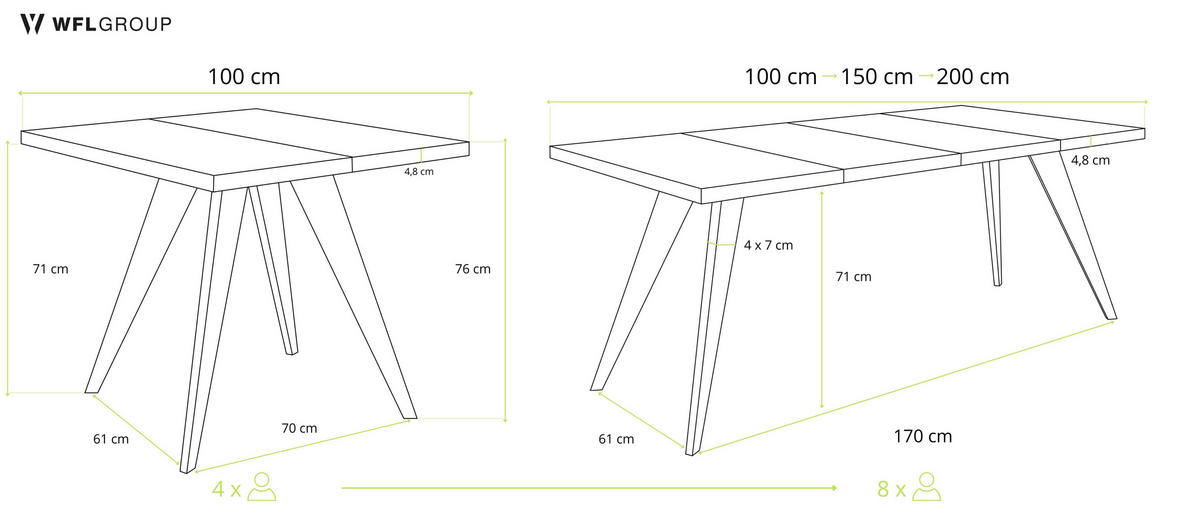 ESSTISCH Quadro quadratischer ausziehbarer, Marmor Weiß 100-200/100/76 cm - Ecru/Schwarz, Holz/Holzwerkstoff (100/100/76cm) - WFL GROUP