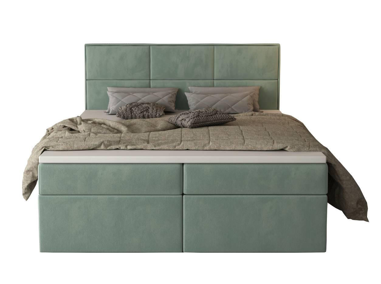 BOXBETT Gallese 160/200 cm in Salbeigrün – mit Bettkasten und Topper - Schwarz/Grün, Holz/Holzwerkstoff (160/200cm) - AX Living