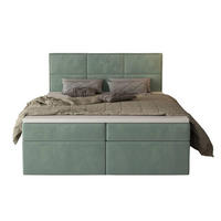 BOXBETT Gallese 160/200 cm in Salbeigrün – mit Bettkasten und Topper - Schwarz/Grün, Holz/Holzwerkstoff (160/200cm) - AX Living