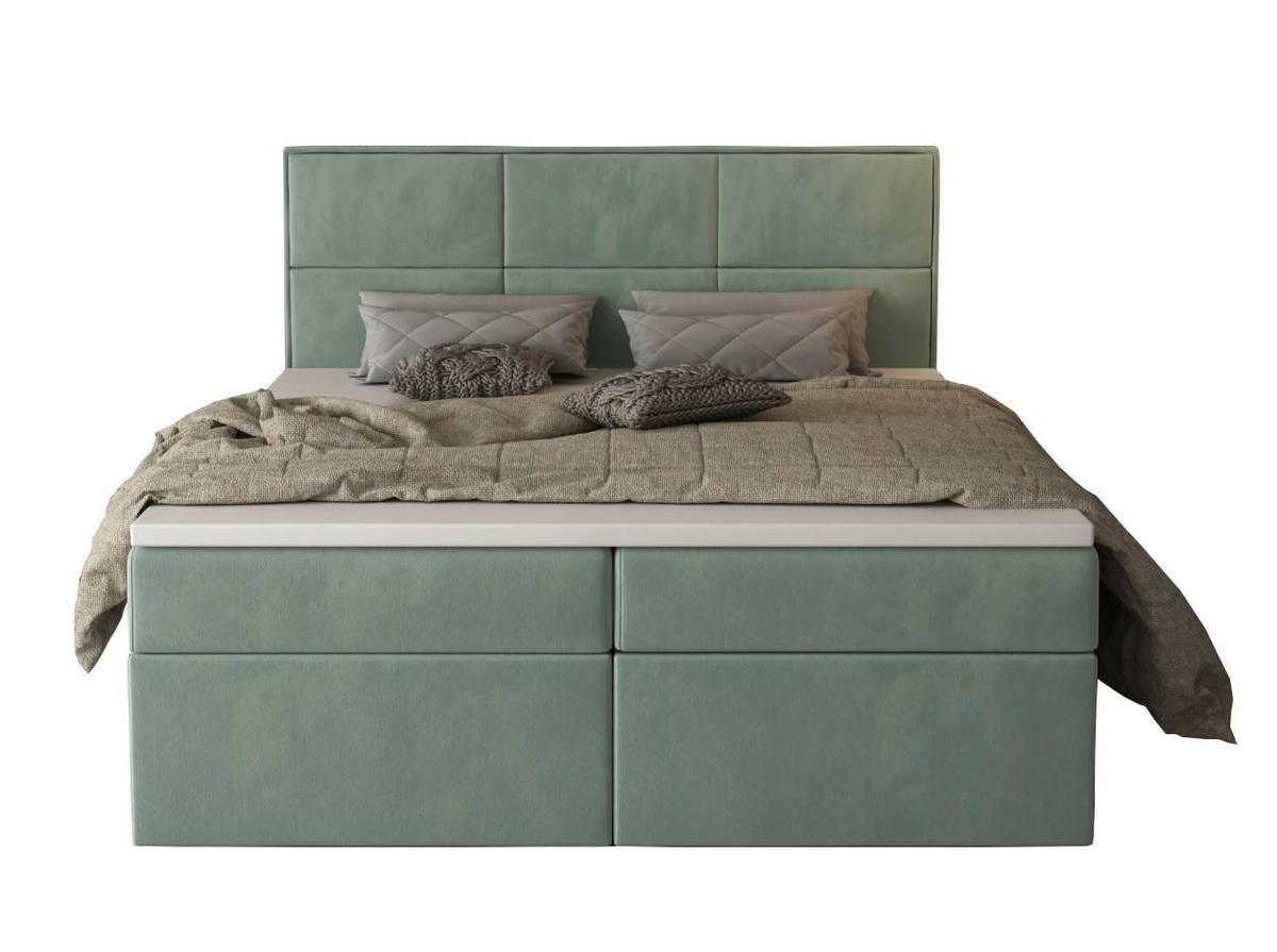 BOXBETT Gallese 160/200 cm in Salbeigrün – mit Bettkasten und Topper - Schwarz/Grün, Holz/Holzwerkstoff (160/200cm) - AX Living