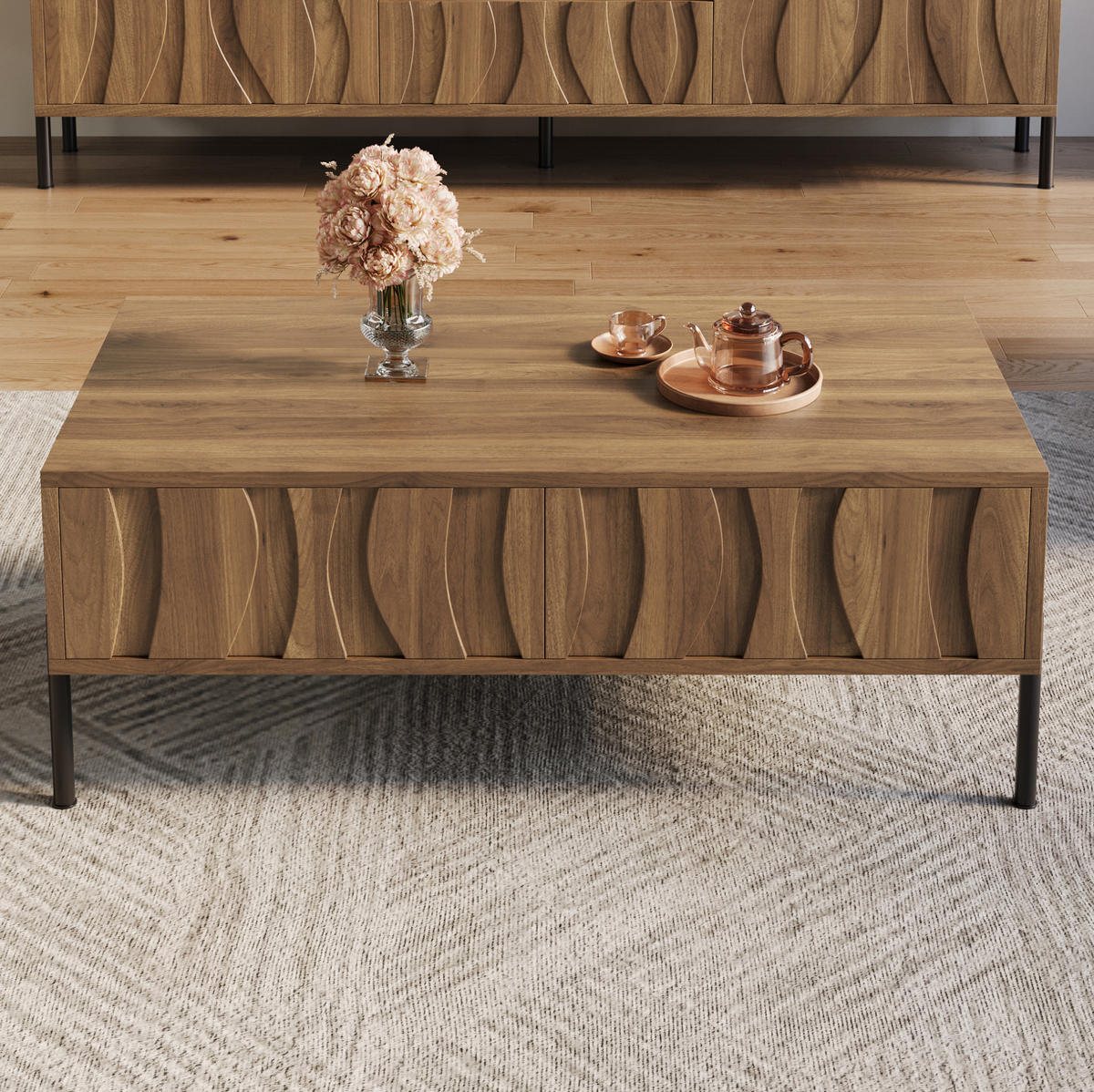 COUCHTISCH aus MDF und Spanplatte 105x55x41 cm in Natur mit 2 Schubladen - Naturfarben, Holzwerkstoff (105/55/41cm) - Modfu