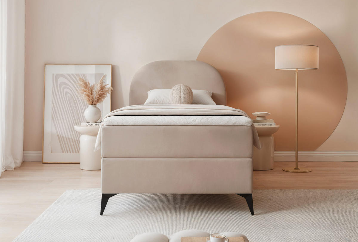 BOXBETT NOELIA 100/200 cm Öffnung links, mit Matratze, Beige - Beige, Holzwerkstoff/Textil (100/200cm) - Idohome